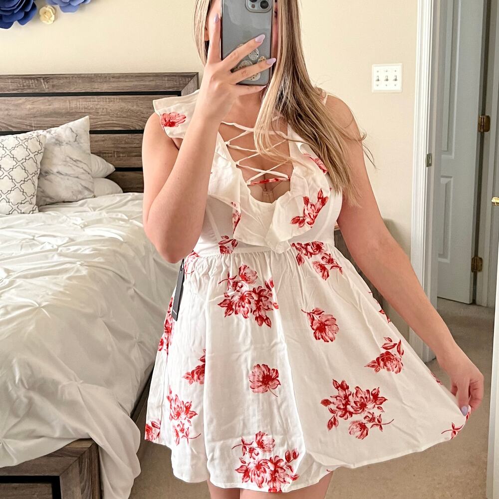 NEW Forever 21 White Floral Sheer Mini Dress M Coquette